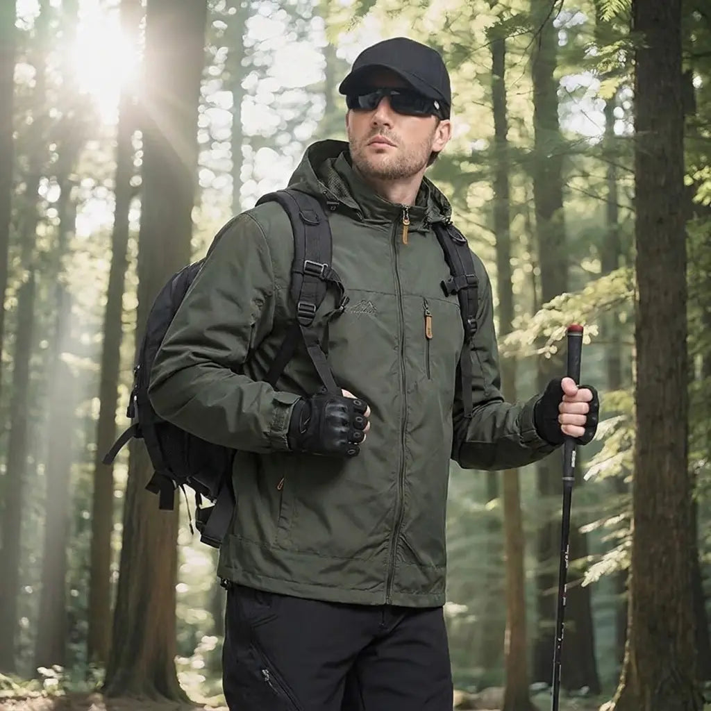Men'S Lightweight Armygreen Detachable Hooded Zipper Multi-Pocket Casual Windbreaker Jacket Coat Hiking Outdoor Daily Spring Autumn