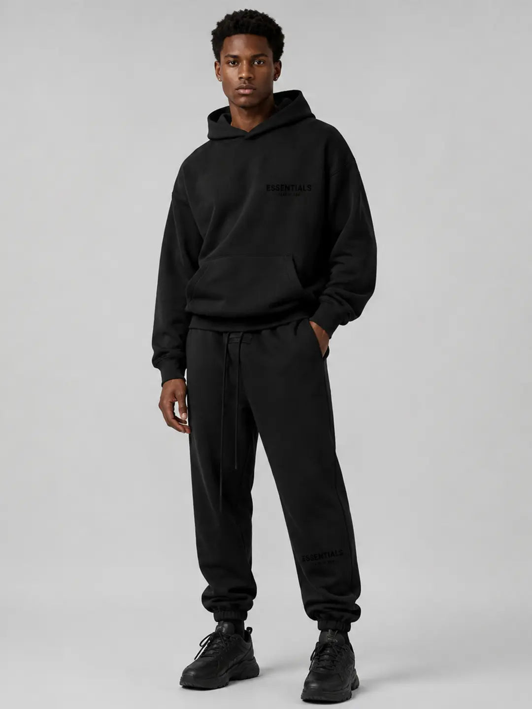 (One Set) Fear of God Essential Stretch Limo Hoodie and Pants for Men or Women Daily Wear