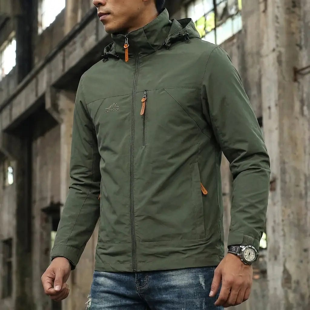 Men'S Lightweight Armygreen Detachable Hooded Zipper Multi-Pocket Casual Windbreaker Jacket Coat Hiking Outdoor Daily Spring Autumn