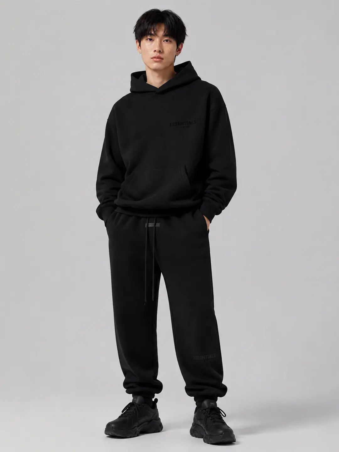 (One Set) Fear of God Essential Stretch Limo Hoodie and Pants for Men or Women Daily Wear