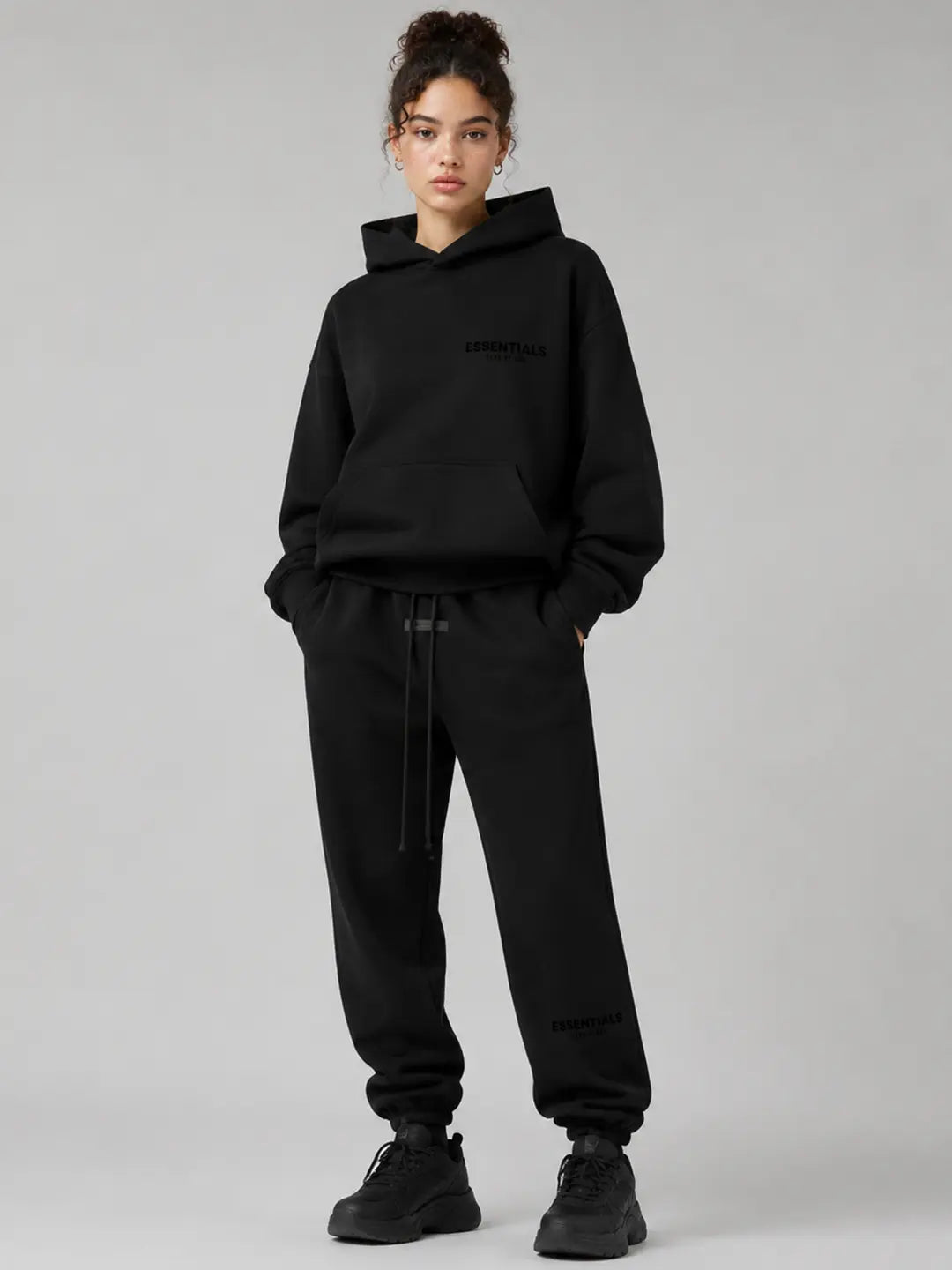 (One Set) Fear of God Essential Stretch Limo Hoodie and Pants for Men or Women Daily Wear