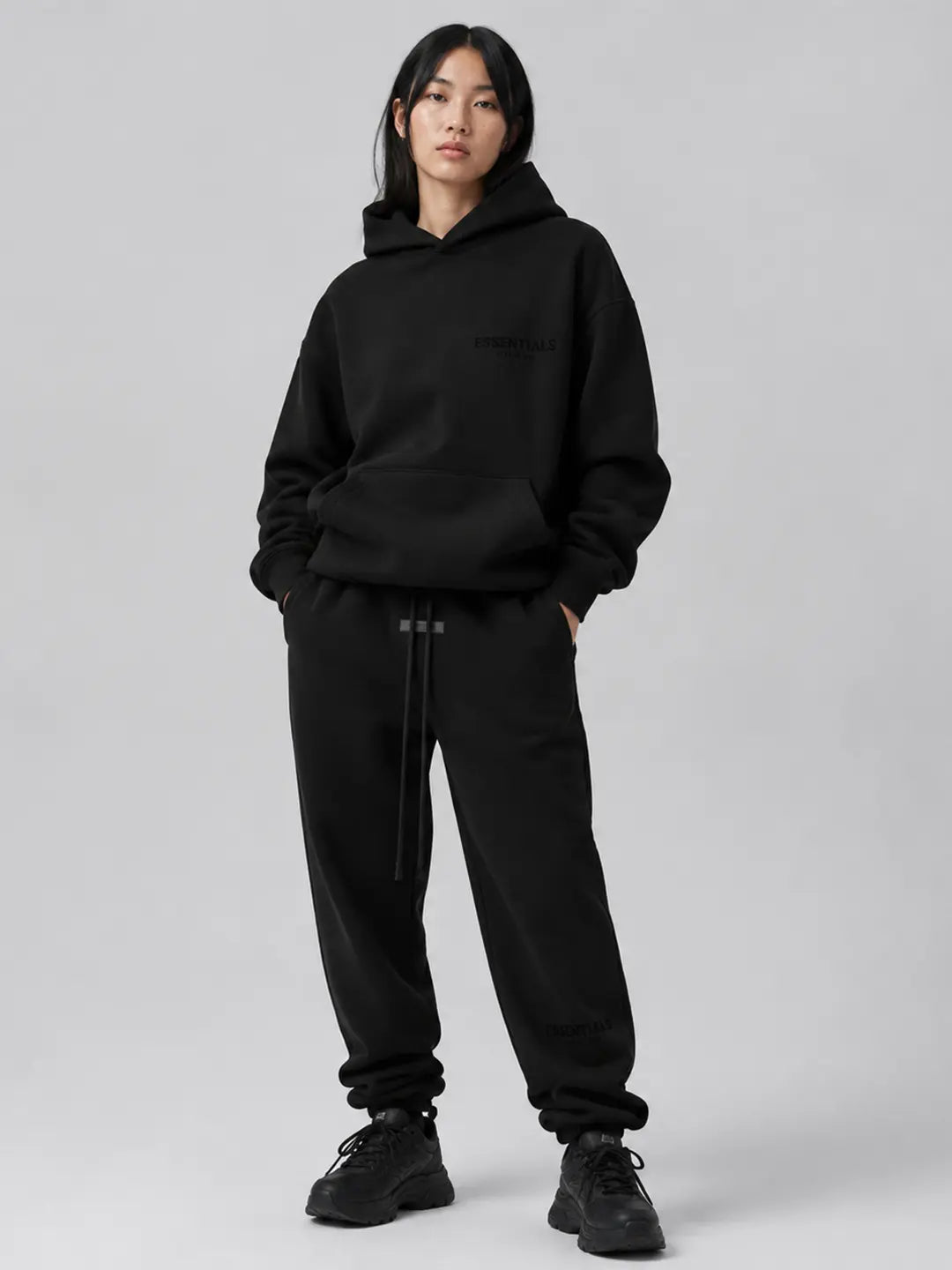 (One Set) Fear of God Essential Stretch Limo Hoodie and Pants for Men or Women Daily Wear