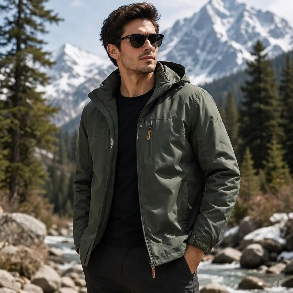 Men'S Lightweight Armygreen Detachable Hooded Zipper Multi-Pocket Casual Windbreaker Jacket Coat Hiking Outdoor Daily Spring Autumn